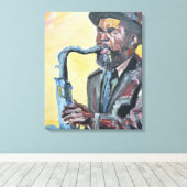 Jazzsaxofonist Neo-Expressionist Canvas Afdruk (Insitu (Houten vloer))