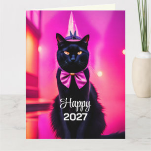 Jazzwarige zwarte kat  2027  wensen Vouwbare wensk Kaart