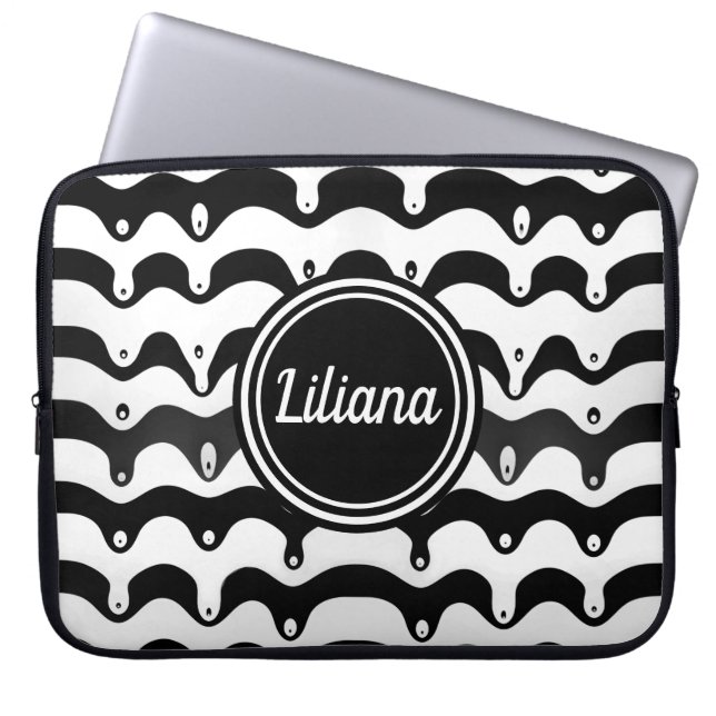Jazzy Black en White Smelting Zebra Stripes Laptop Sleeve (Voorkant)