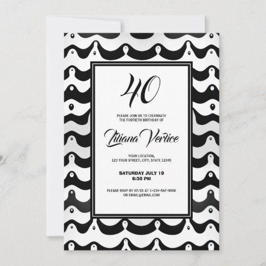Jazzy Black & White Wavy Zebra Stripes Invitation Kaart (Voorkant)