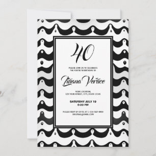 Jazzy Black & White Wavy Zebra Stripes Invitation Kaart
