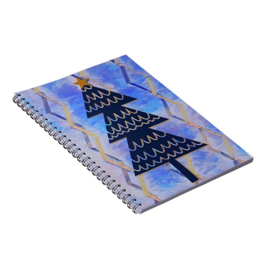 Jazzy Blauw en Gouden Kerstboom Stijl Notitieboek (Rechterzijde)