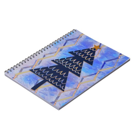 Jazzy Blauw en Gouden Kerstboom  Stijl Notitieboek (Linkerzijde)