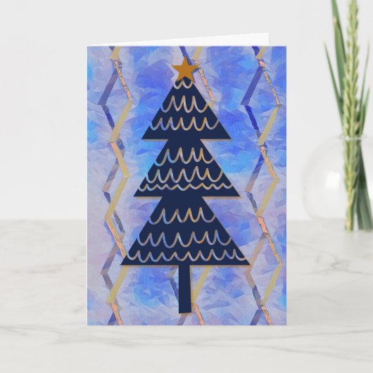 Jazzy Blue Modern Vintage kerstvakantieboom Kaart (Voorkant)