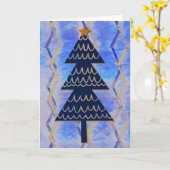 Jazzy Blue Modern Vintage kerstvakantieboom Kaart (Gele Bloem)