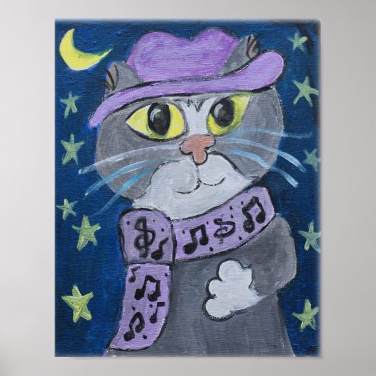 Jazzy Cat Folk Art Poster (Voorkant)