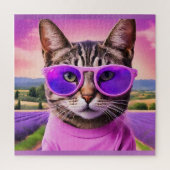 Jazzy cat - lavendelveld legpuzzel (Verticaal)