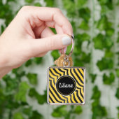 Jazzy Cute Black en Yellow Striped Bumblebee Sleutelhanger (Hand)