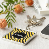 Jazzy Cute Black en Yellow Striped Bumblebee Sleutelhanger (Zijkant)