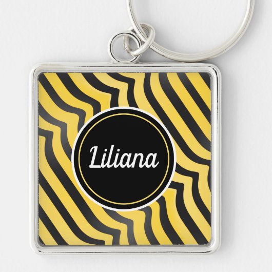 Jazzy Cute Black en Yellow Striped Bumblebee Sleutelhanger (Voorkant)