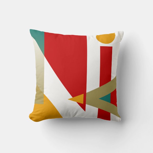 Jazzy Geometric Pattern | blauwgroen wit rood goud Kussen (Voorkant)
