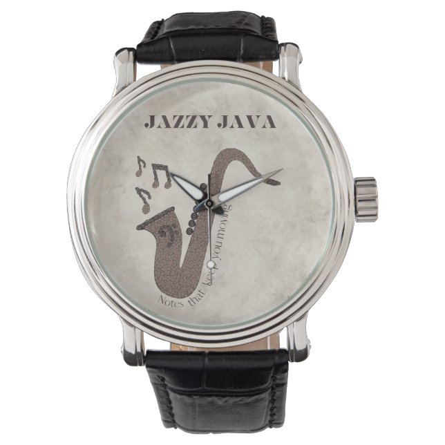 Jazzy Java-Coffee Beans-Saxofoon- Horloge (Voorkant)