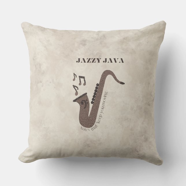Jazzy Java-Coffee Beans-Saxofoon- Kussen (Voorkant)