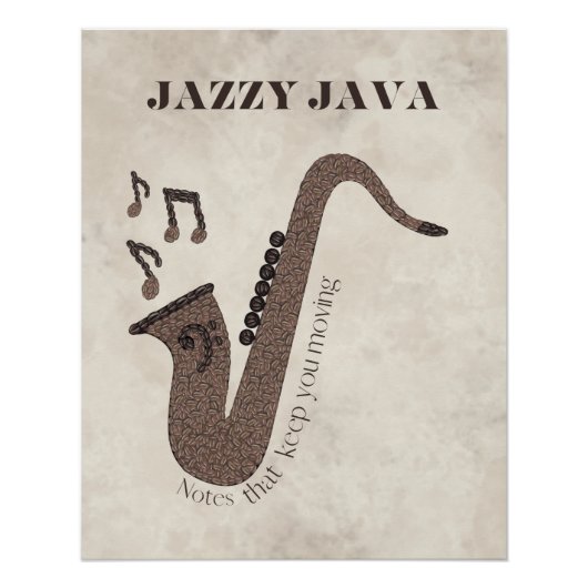 Jazzy Java-Coffee Beans-Saxofoon- Perfect Poster (Voorkant)