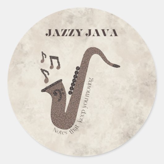 Jazzy Java-Coffee Beans-Saxofoon- Ronde Sticker (Voorkant)