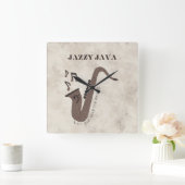 Jazzy Java-Coffee Beans-Saxofoon- Vierkante Klok (Huis)