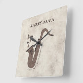Jazzy Java-Coffee Beans-Saxofoon- Vierkante Klok (Hoek)