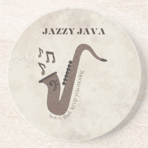 Jazzy Java-Coffee Beans-Saxofoon- Zandsteen Onderzetter