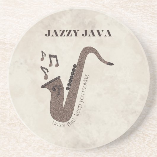 Jazzy Java-Coffee Beans-Saxofoon- Zandsteen Onderzetter (Voorkant)