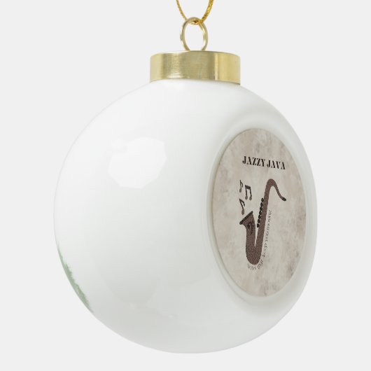 Jazzy Java-Koffiebonen-Saxofoon- Keramische Bal Ornament (Links)