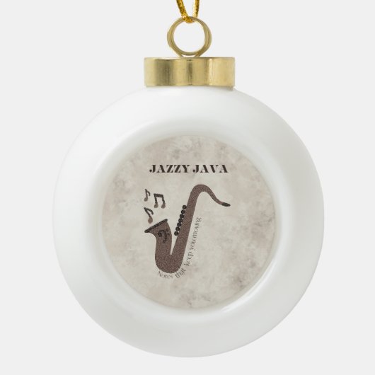 Jazzy Java-Koffiebonen-Saxofoon- Keramische Bal Ornament (Voorkant)