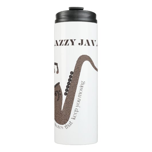 Jazzy Java-Saxofoon-Koffiebonen- Thermosbeker (Voorkant)