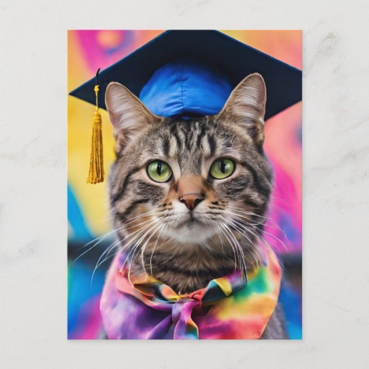 Jazzy Kat afstudeerder pet Feestdagenkaart (Voorkant)