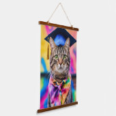 Jazzy Kat afstudeerder pet Hangend Wandkleed (Gebogen)