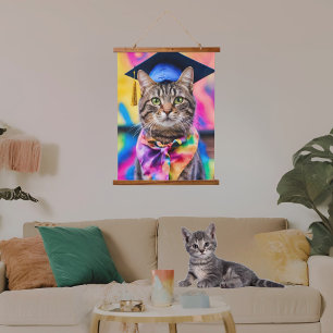 Jazzy Kat afstudeerder pet Hangend Wandkleed