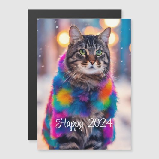 Jazzy Kat in bontjas - Happy 2024 (Voorkant / Achterkant)