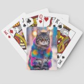 Jazzy Kat in bontjas - Happy 2025 Pokerkaarten (Achterkant)