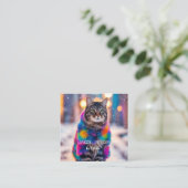 Jazzy Kat in bontjas Vierkante Visitekaartje (Staand voorkant)