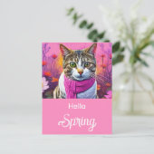 Jazzy Kat in het vroege voorjaar Feestdagenkaart (Staand voorkant)