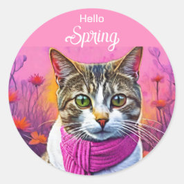 Jazzy Kat in het vroege voorjaar Ronde Sticker