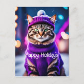 Jazzy Kat in paarse trui Feestdagenkaart (Voorkant)