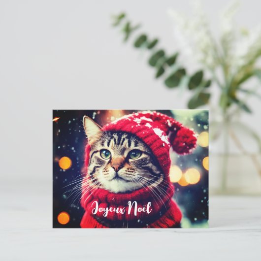 Jazzy Kat in rode trui - Noel Feestdagenkaart (Staand voorkant)