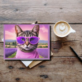 Jazzy kat - lavendelveld feestdagenkaart