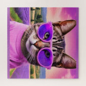 Jazzy kat - - lavendelveld legpuzzel (Horizontaal)