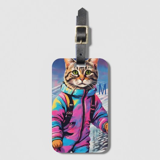 Jazzy kat op een skitocht bagagelabel (Voorkant (verticaal))