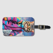 Jazzy kat op een skitocht bagagelabel (Voorkant (horizontaal))