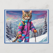 Jazzy kat op een skitocht briefkaart (Voorkant)