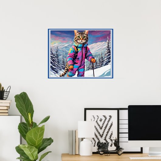 Jazzy kat op een skitocht poster (Thuiskantoor)