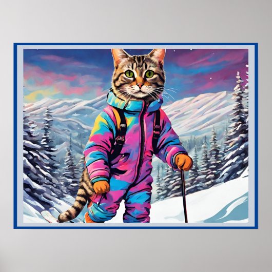 Jazzy kat op een skitocht poster (Voorkant)