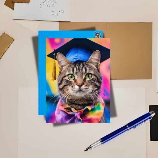 Jazzy Kitty afstudeerhoed Feestdagenkaart