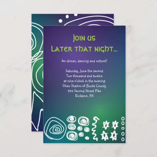 Jazzy Musical Bar Bat Mitzvah Party Reception Card Informatiekaartje (Voorkant / Achterkant)