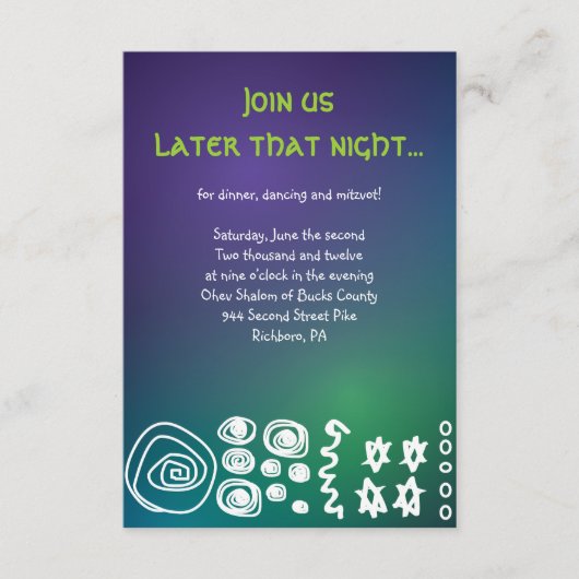 Jazzy Musical Bar Bat Mitzvah Party Reception Card Informatiekaartje (Voorkant)