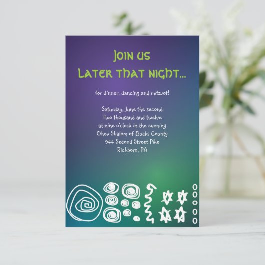 Jazzy Musical Bar Bat Mitzvah Party Reception Card Informatiekaartje (Staand voorkant)