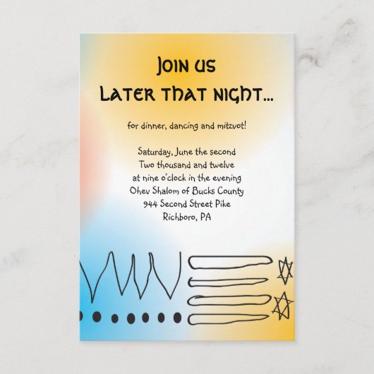 Jazzy Musical Bar Bat Mitzvah Party Reception Card Informatiekaartje (Voorkant)