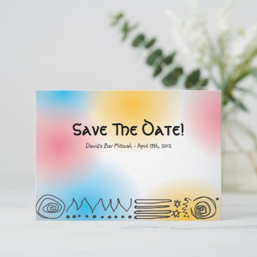 Jazzy Musical Bar Bat Mitzvah Save the Date Card (Staand voorkant)