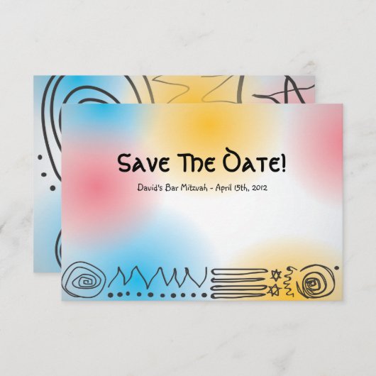 Jazzy Musical Bar Bat Mitzvah Save the Date Card (Voorkant / Achterkant)